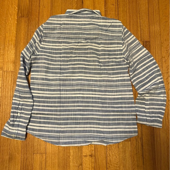 J Crew White & Blue Striped Long Sleeve Button Down Cotton Blouse ~Sz L ( j10) - Picture 3 of 12